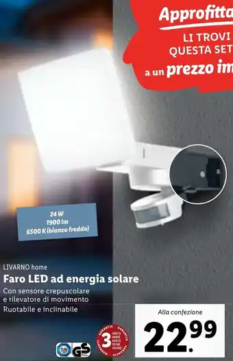 Lidl LIVARNO home Faro LED ad energia solare offerta