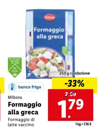 Lidl Milbona Formaggio alla greca 250 g confezione offerta