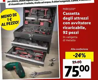 Lidl PARKSIDEⓇ Cassetta degli attrezzi con avvitatore ricaricabile, 92 pezzi offerta