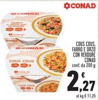 Conad COUS COUS, FARRO E ORZO CON VERDURE CONAD conf. da 200 g offerta