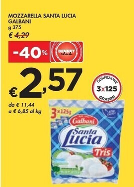 Bennet Galbani mozzarella santa lucia offerta