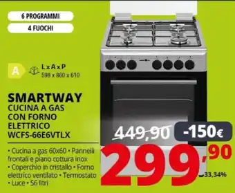 Comet Smartway cucina a gas con forno elettrico wcfs-66e6vtlx offerta