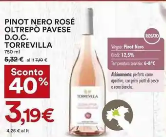 Coop PINOT NERO ROSÉ OLTREPÒ PAVESE D.O.C. TORREVILLA 750 ml offerta
