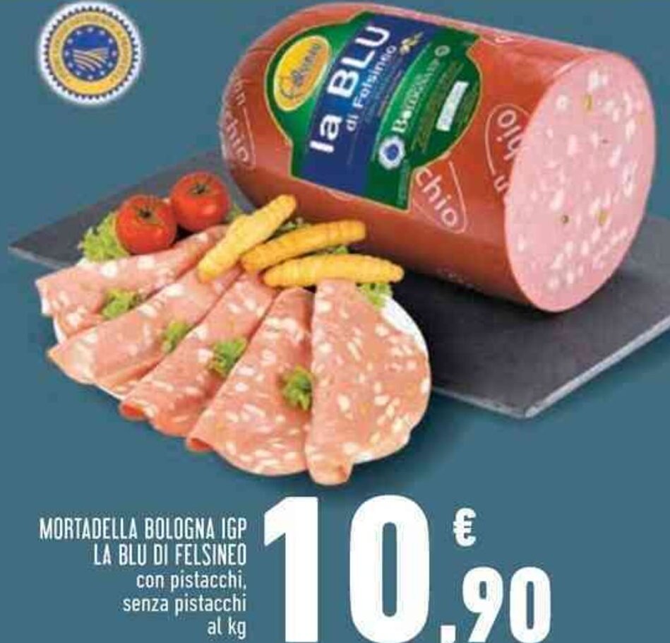 MORTADELLA BOLOGNA IGP LA BLU DI FELSINEO con pistacchi, senza