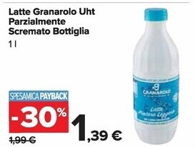 Carrefour Market Granarolo latte uht parzialmente scremato bottiglia offerta