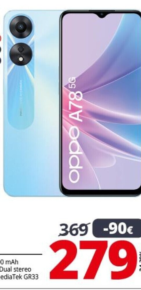 Comet Oppo a78 5g smartphone, ai doppia fotocamera 50+2mp, selfie 8mb, display 6.56” 90hz lcd, 5000mah, ram 8 (esp 12gb/14gb/16gb) offerta