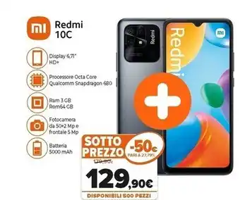 Xiaomi redmi 10c 17 cm (6.71) doppia sim android 11 4g usb tipo-c 3 gb 64 gb 5000 mah blu