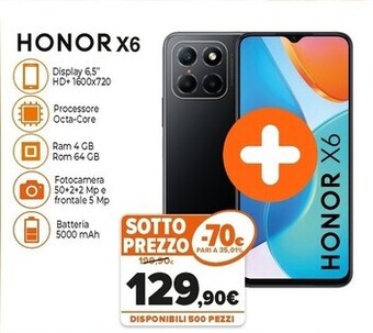 Honor x6 16,5 cm (6.5) android 12 4g usb tipo-c 4 gb 64 gb 5000 mah nero