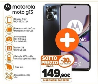 Expert Motorola moto g 13 16,5 cm (6.5) doppia sim android 13 4g usb tipo-c 4 gb 128 gb 5000 mah nero offerta