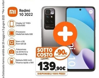 Xiaomi redmi 10 2022 16,5 cm (6.5) dual sim ibrida android 11 4g usb tipo-c 4 gb 128 gb 5000 mah grigio