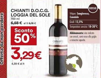 Coop CHIANTI D.O.C.G. LOGGIA DEL SOLE 750 ml offerta