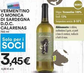 VERMENTINO O MONICA DI SARDEGNA D.O.C. CALARENAS 750 ml