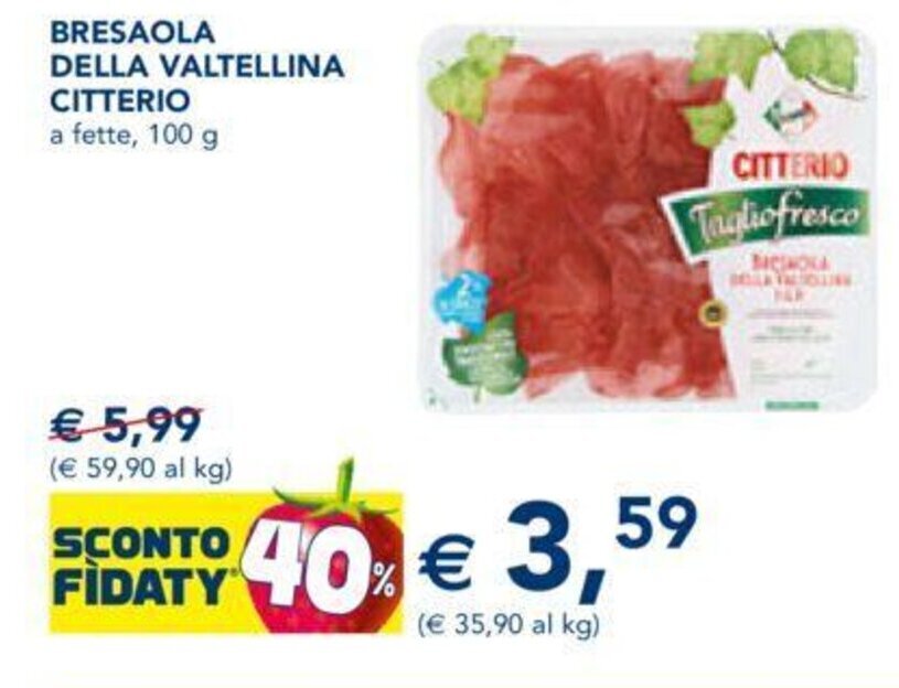 Esselunga BRESAOLA DELLA VALTELLINA CITTERIO 100 g offerta