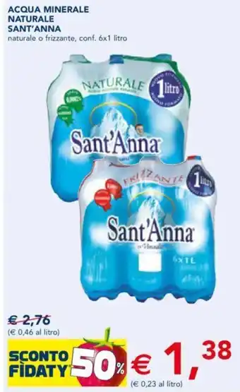 Esselunga ACQUA MINERALE NATURALE SANT'ANNA(€ 0,46 al litro) 6x1 litro offerta