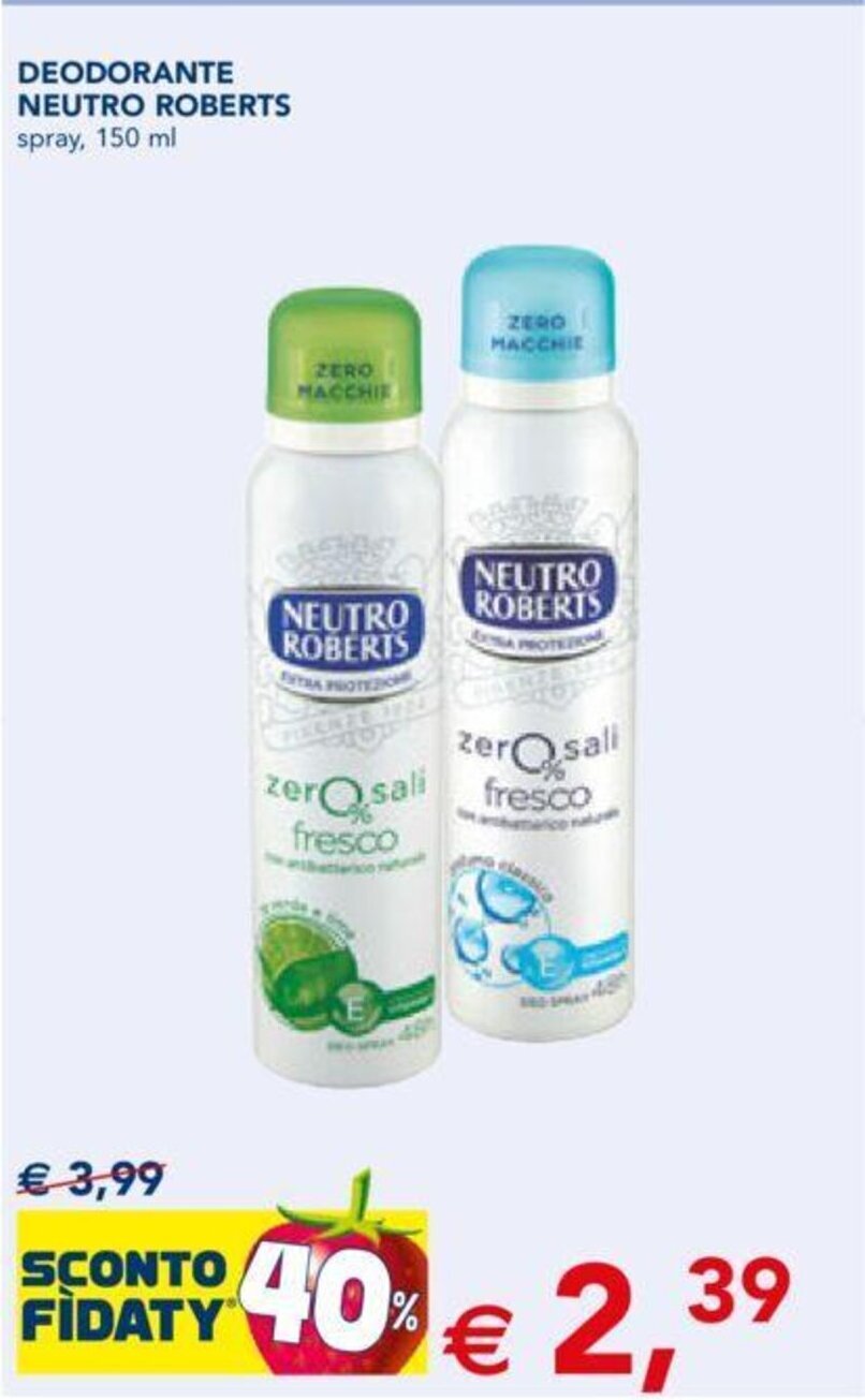 Esselunga DEODORANTE NEUTRO ROBERTS spray, 150 ml offerta