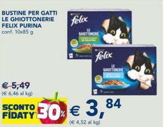 BUSTINE PER GATTI LE GHIOTTONERIE FELIX PURINA conf. 10x85 g