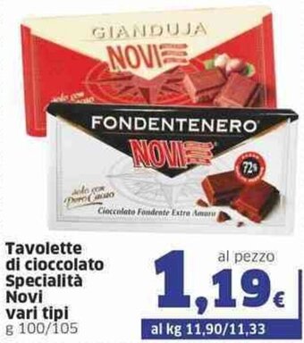 Tavolette di cioccolato Specialità Novi vari tipi g 100/105