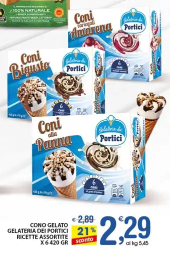 Qui Discount CONO GELATO GELATERIA DEI PORTICI RICETTE ASSORTITE X 6 420 GR offerta
