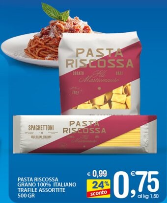 Qui Discount PASTA RISCOSSA GRANO 100% ITALIANO TRAFILE ASSORTITE 500 GR offerta