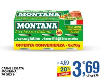 Qui Discount CARNE LESSATA MONTANA 70 GR X 6 offerta