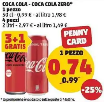 PENNY COCA COLA - COCA COLA ZERO 1 pezzo 50 cl offerta