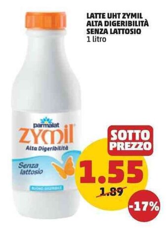 PENNY LATTE UHT ZYMIL ALTA DIGERIBILITÀ SENZA LATTOSIO 1 litro offerta