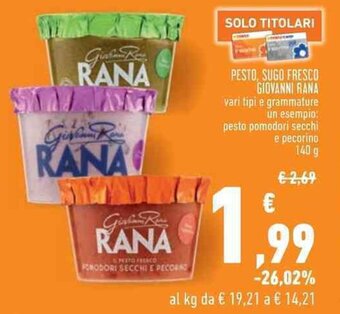 Conad PESTO, SUGO FRESCO GIOVANNI RANA 140 g offerta