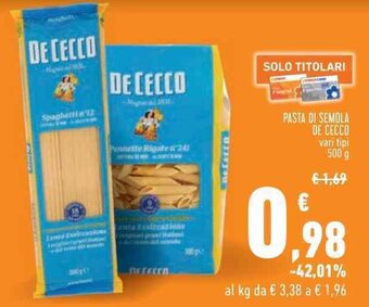 Conad PASTA DI SEMOLA DE CECCO 500 g offerta
