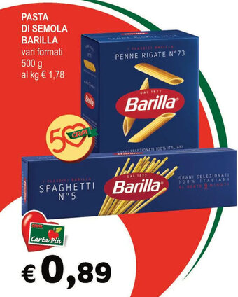 PASTA DI SEMOLA BARILLA vari formati 500 g