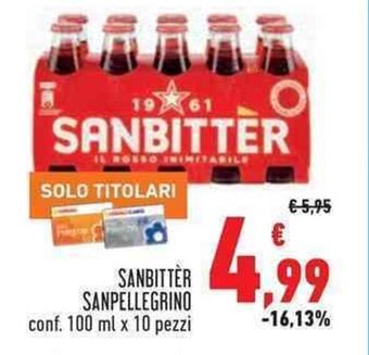Conad SANBITTER SANPELLEGRINO conf. 100 ml x 10 pezzi offerta