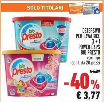 Conad DETERSIVO PER LAVATRICE 3+1 POWER CAPS BIO PRESTO conf. da 20 pezzi offerta