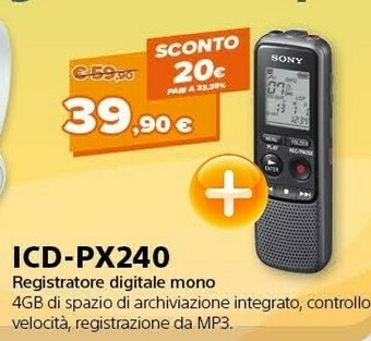 Expert Sony Registratore Digitale Mono ICD-PX240 offerta