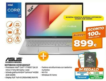 Expert Asus VivoBook 15 K513EQ-BN162T Computer Portatile 39,6 Cm (15.6") Full HD Intel® Core™ I7 Di Undicesima Generazione 8 GB DDR4 offerta