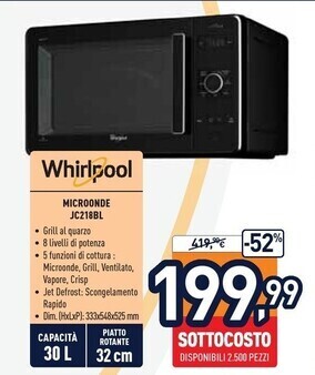 Unieuro Whirlpool microonde jc218bl offerta