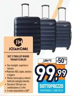 Unieuro Joia home set 3 trolley rgidi trioa9123blue offerta