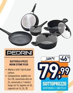 Unieuro Pedrini batteria 8 pezzi moon stone plus offerta