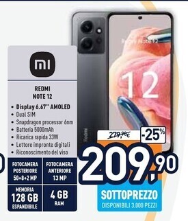Xiaomi redmi note 12 16,9 cm (6.67) doppia sim android 12 4g usb tipo-c 4 gb 128 gb 5000 mah grigio