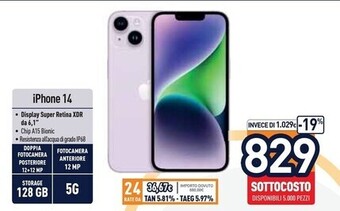 Unieuro Apple iphone 14 128gb blu offerta