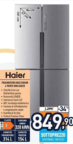 Unieuro Haier frigorifero multidoor 4 porte hrc45d2h offerta