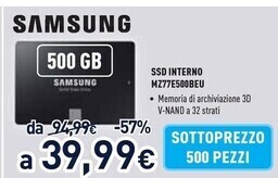 Unieuro Samsung ssd interno mz77e500beu offerta