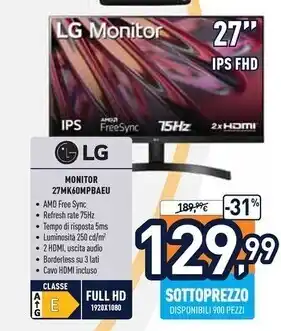 Unieuro Lg monitor 27mk60mpbaeu offerta