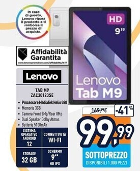 Unieuro Lenovo tab m9 zac30123se offerta