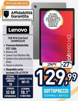Unieuro Lenovo tab m10 (2nd gen ) za6w0224se offerta