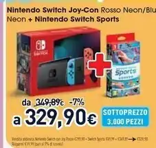 Unieuro Nintendo switch joy-con rosso neon/blu neon + switch sports offerta
