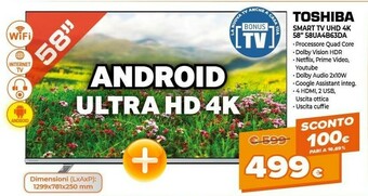 Expert Toshiba Smart TV UHD 4K 58" 58UA4B63DA offerta
