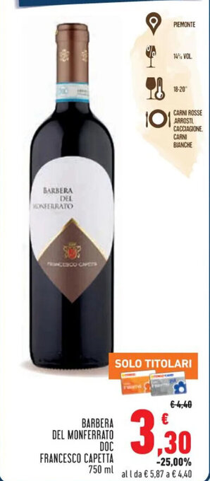 BARBERA DEL MONFERRATO DOC Francesco Capetta 750 ml