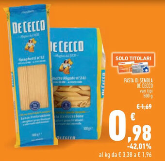 Conad Superstore PASTA DI SEMOLA DE CECCO 500 g offerta