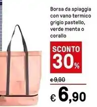 Borsa da spiaggia con vano termico grigio pastello , verde menta o corallo