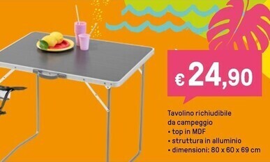 Iper La Grande Tavolino richiudibile da campeggio top in mdf struttura in alluminio dimensioni 80 x 60 x 69 cm offerta