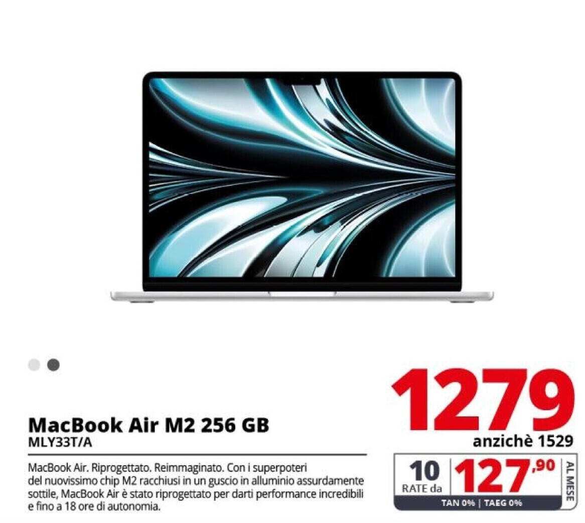 Comet Apple macbook air macbookair m2 computer portatile 34,5 cm (13.6) m 16 gb 256 gb ssd macos monterey argento offerta